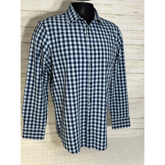 Mizzen + Main Shirt LARGE Mens Leeward Trim Fit Stretch Long Sleeve Plaid Check - Picture 1 of 13